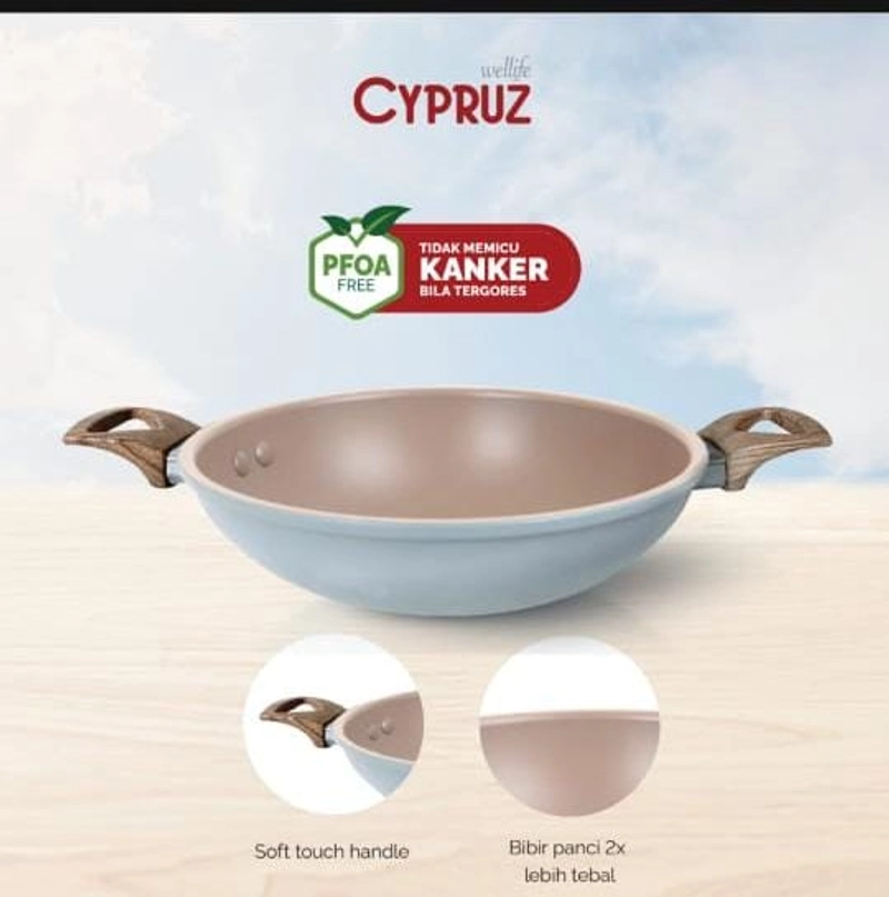 Product image Rizki Electronics - Cypruz Wajan Kuali Anti Lengket Tanpa Tutup Hercules Series KI-1002 WOK PAN grey