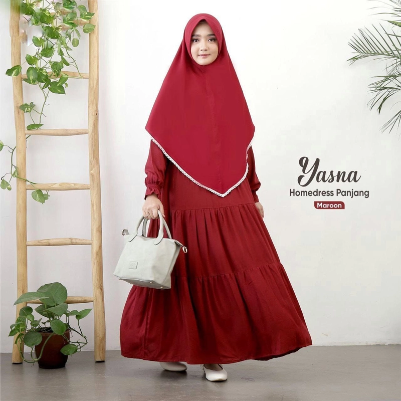 Product image AIZANA MOSLEM FASHION - Homedress Panjang Yasna Mom Daster Panjang Adem M Maroon