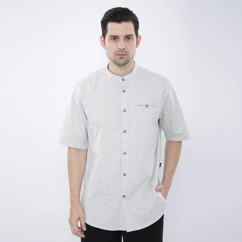 Product image 4zima - 4zima - Kemeja Koko Baju Muslim Pendek Polos Cantumkan di note Abu muda