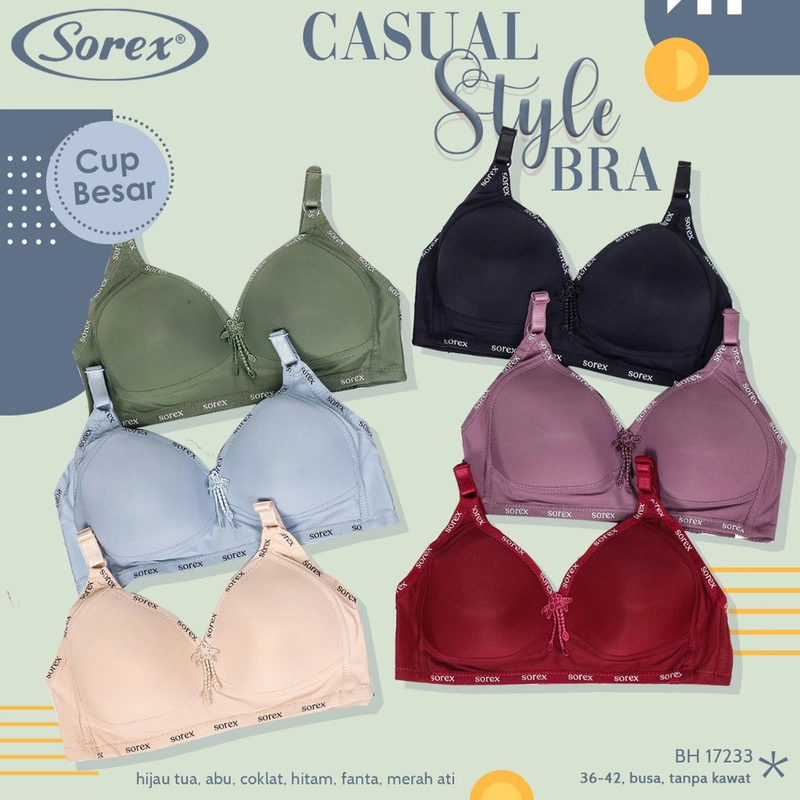 Product image Kusumawardani - Sorex 17233 Bra Wanita BH Cewek Tanpa Kawat Cup Besar Busa Sedang Casual Style 36 Hijau Tua