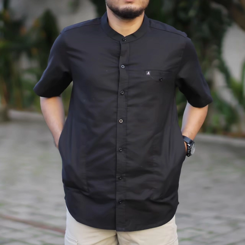 Product image Ibtihal id - KEMEJA KURTA LENGAN PENDEK M L XL BAHAN KATUN M HITAM
