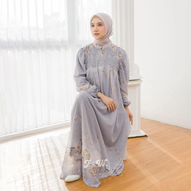 Product image Sakura Baru - Sakura Baru X FnW - Dress Farisa Babydoll Motif Floral Flowy Anggun Elegan All Size Grey