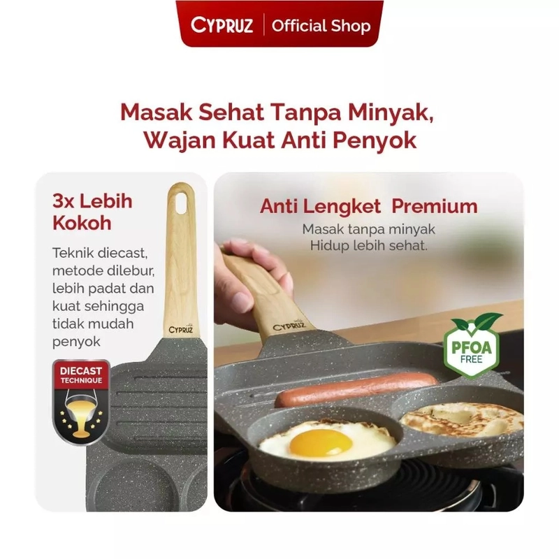 Product image Cypruz Official - Cypruz Grey Diecast Egg Frypan 3 Holes FP-1241 XL HITAM