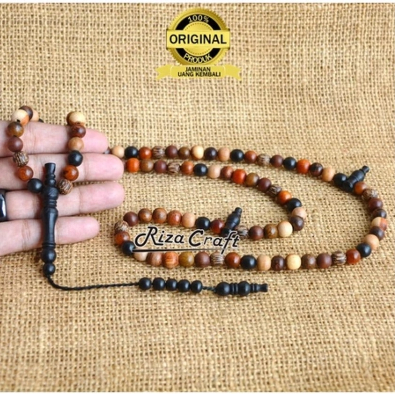 Product image Riza Craft - Tasbih 99 Butir mix Kayu Galih Kelor Hitam - Kelor Coklat - Secang - Kalimasada - Stigi - Galih Asem M Kombinasi