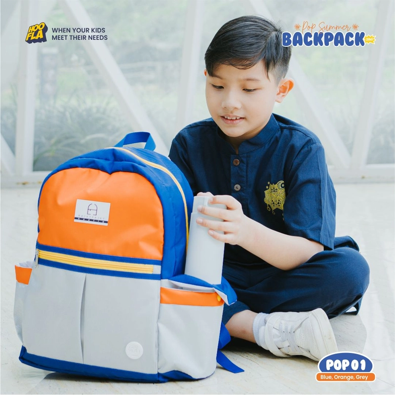 Product image Hoofla - POP Summer Backpack Tas Sekolah 2 IN 1 all size Blue-Orange-Grey