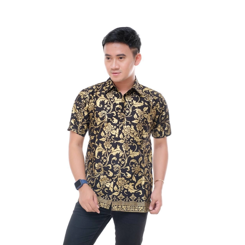 Product image Batik Alfin - Baju batik lengan pendek motif bunga keren banget M Kuningmas