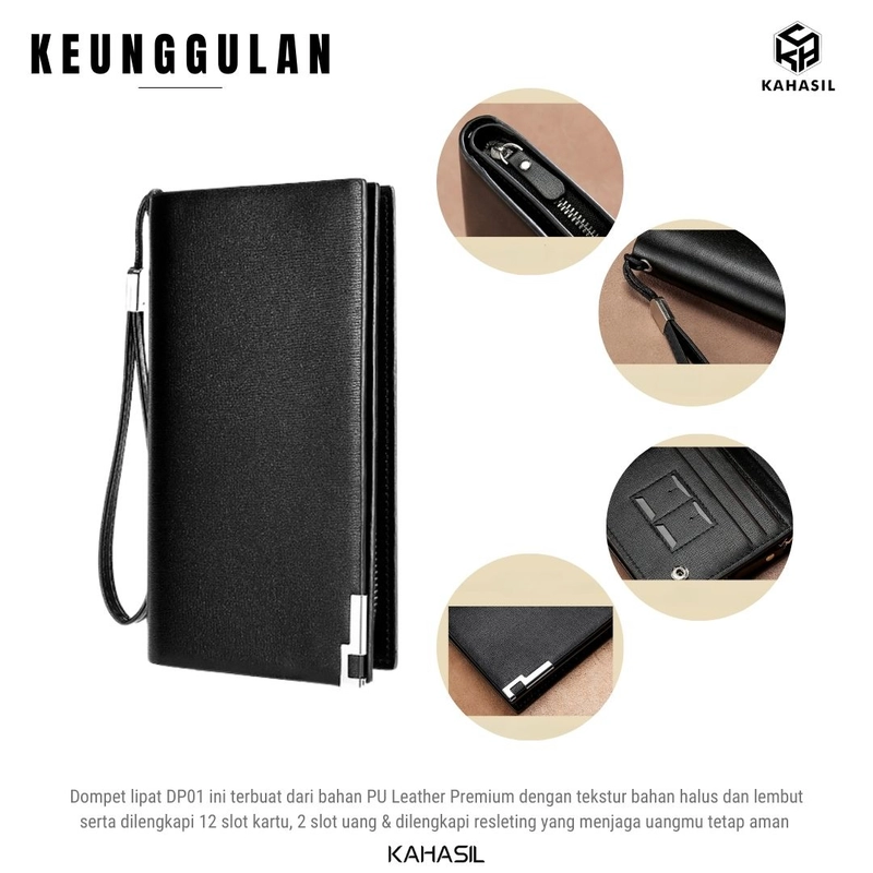 Product image KAHASIL - Dompet Lipat Pria Wanita Panjang Bahan Kulit PU Leather KHDP01 all variant COKELAT