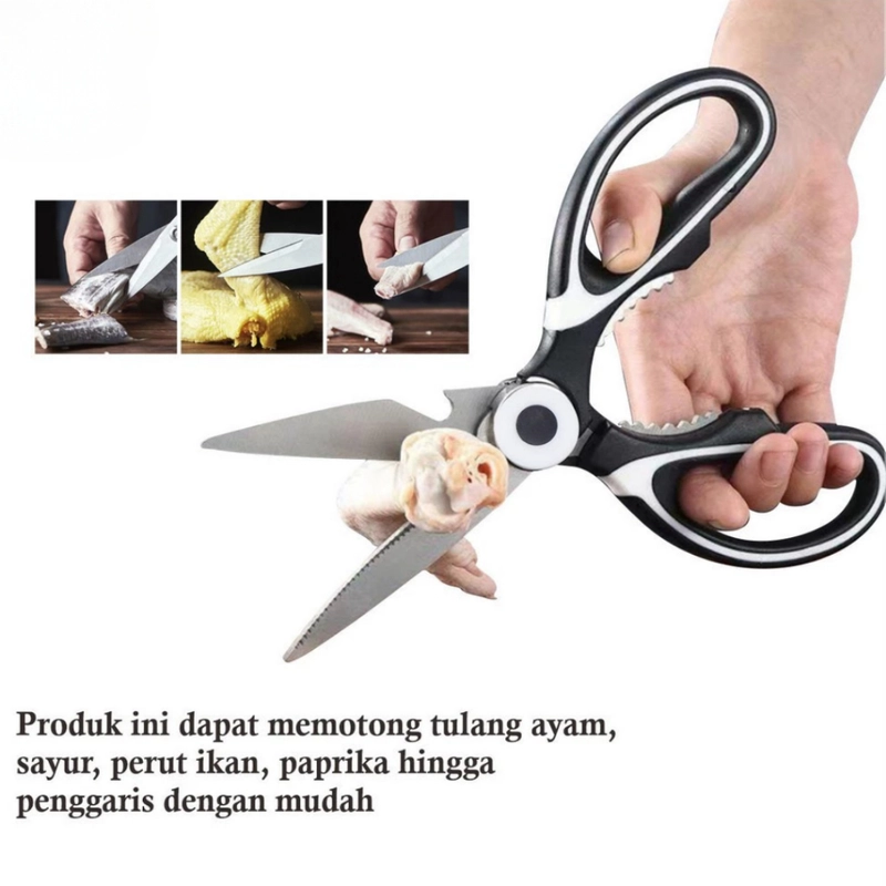 Product image KAMJE Gunting Dapur Serbaguna Multifungsi Potong Daging Tulang Buka Botol Stainless Steel KMJ009 KMJ009 HITAM