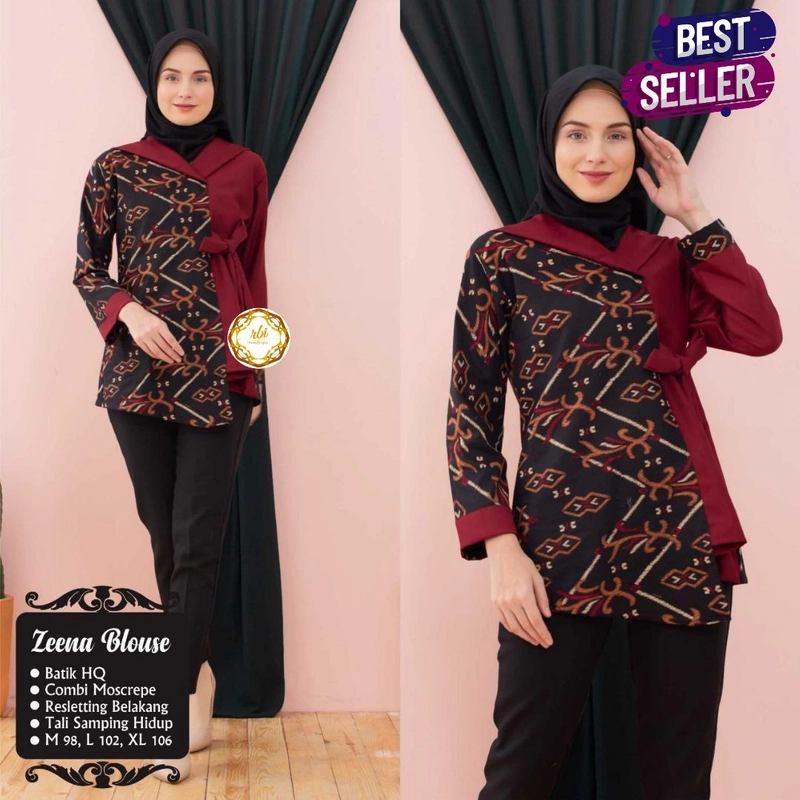 Product image Batik Zeena Blouse Atasan Muslim Wanita Best Seller ORIGINAL M Merah