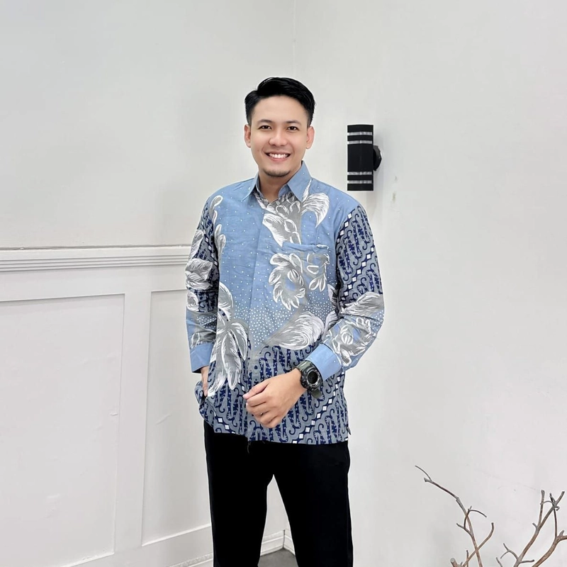 Product image Batik Alfin - Baju atasan Couple kemejan Dan Tunik motif Daun model kekinian terbaru M Kemejan daun abu