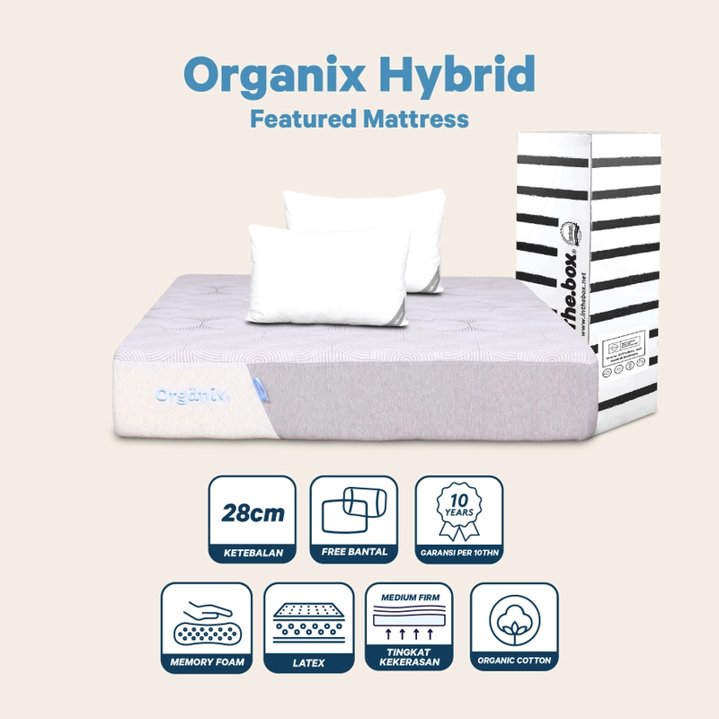 Product image Inthebox - Kasur Latex Organix Hybrid Free Bantal & Mattress Protector F388OH-2P1B-160NTR 90 x 200 cm Kasur Latex