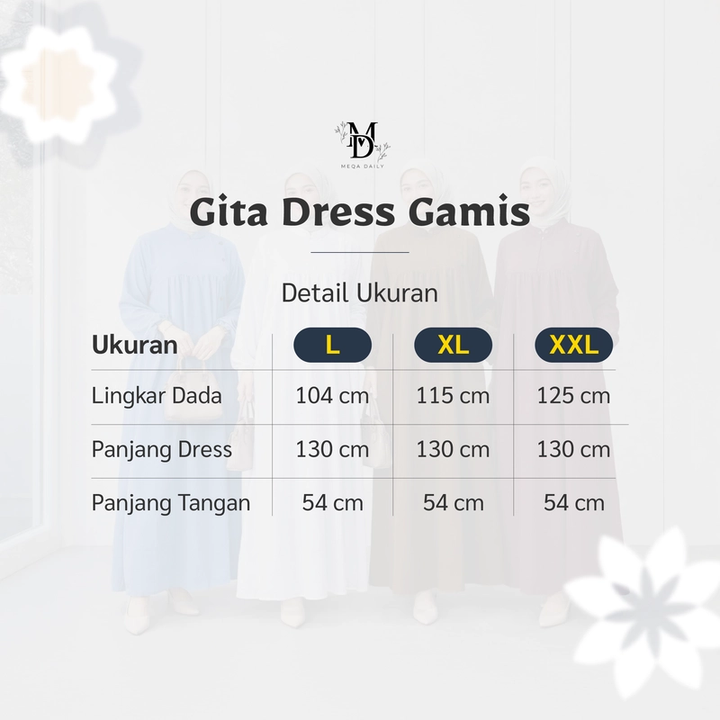 Product image MEQA DAILY - MEGA DAILY - Gita Dress Gamis Wanita Bahan Hyget Super 1073 L Hijau Army