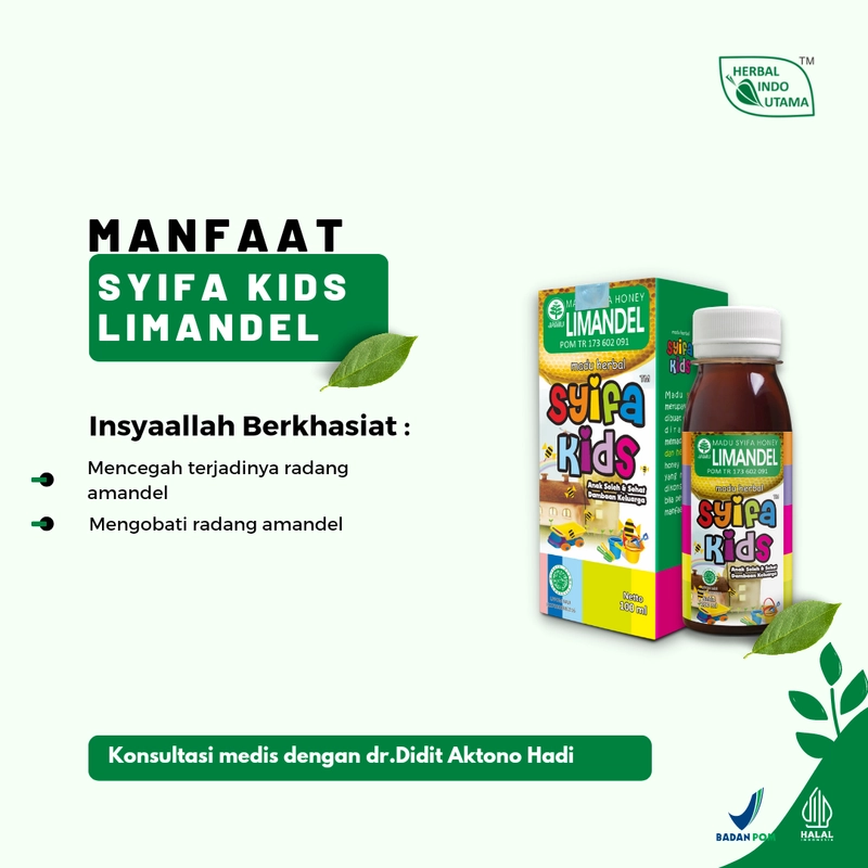 Product image Herbal Indo Utama - Madu Anak Syifa Kids LIMANDEL Mencegah dan Mengobati Radang Amandel 100 ml 1 Botol 100 ML Madu Anak