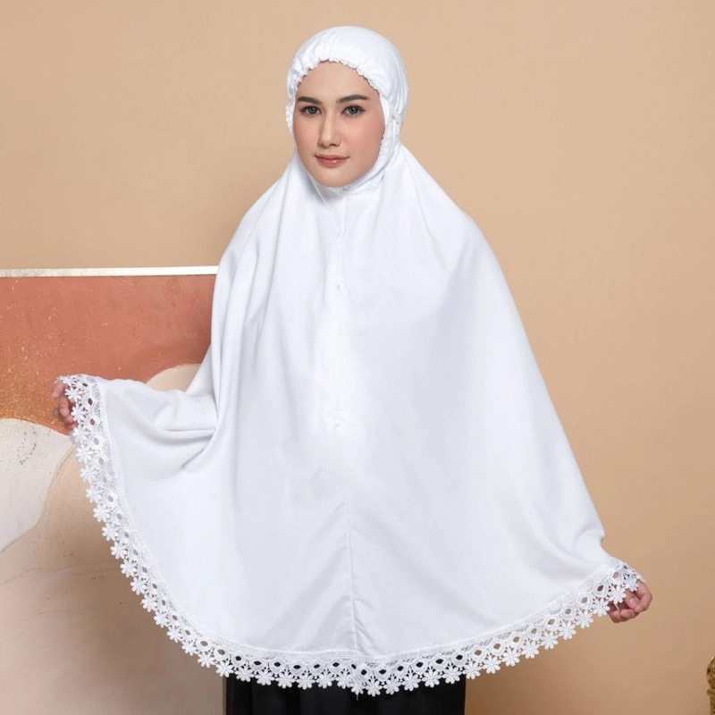 Product image qaydstoreid - isi 4 pcs paket haji umroh Mukena bergo sarung tangan celana haji paket haji putih