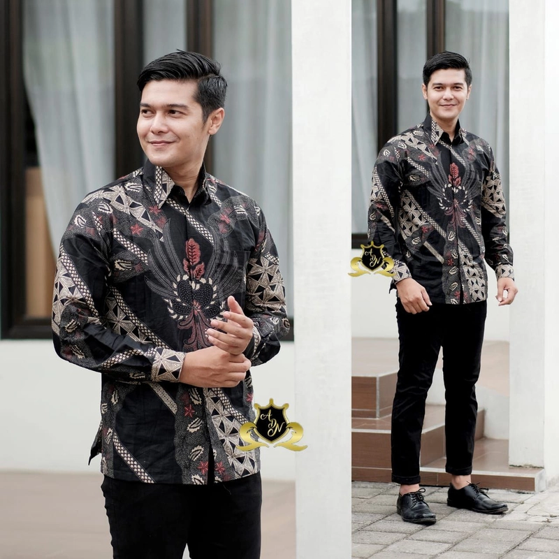 Product image Batik Alfin - Baju batik atasan tunik mahkota Hitam coupel model terbaru bagus banget M Kemejan