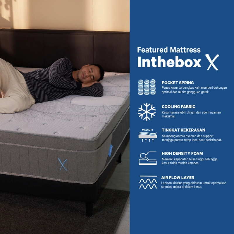 Product image INTHEBOX - Kasur Spring Bed Inthebox X Ukuran 90x200 (Single) F388X2-PP1B-090NTR 90 x 200 x 27 Cm Putih