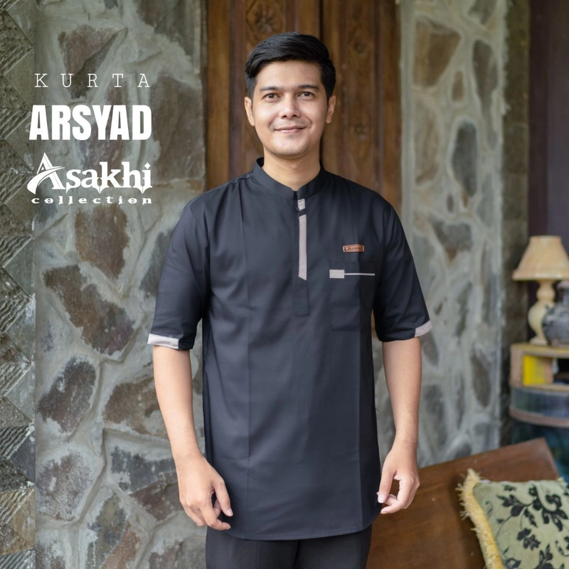 Product image Batik Alfin - Koko pria dewasa Lengan pendek motif Arsyad koko model terbaru M Hitam
