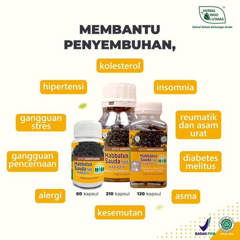 Product image Herbal Indo Utama - HABBATUS SAUDA Jaga Kesehatan & Imunitas Kapsul Serbuk isi 60 - 120 - 210 Kapsul 60 Kapsul Kapsul Serbuk