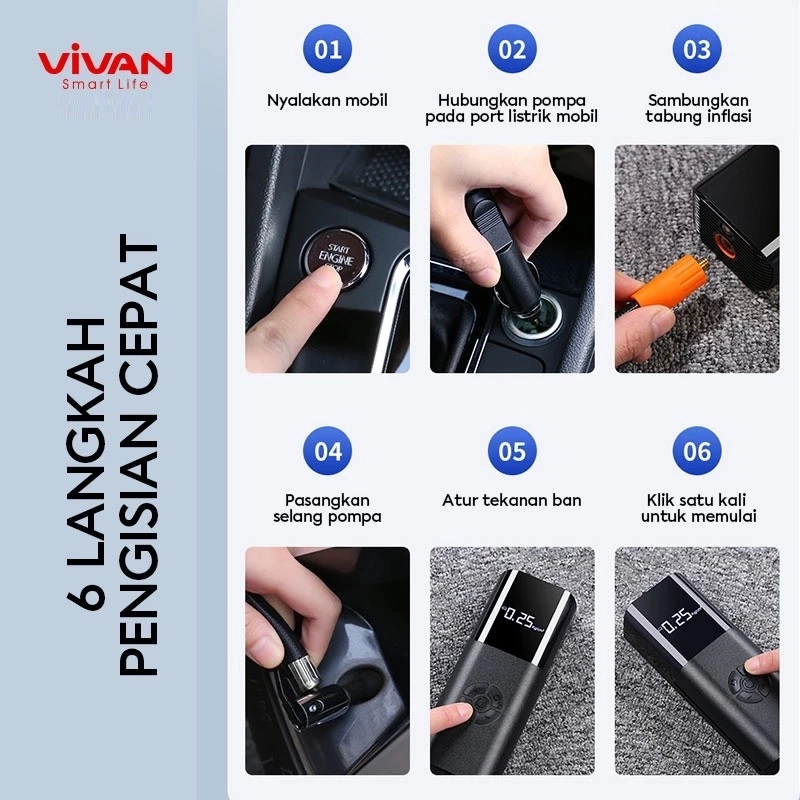 Product image UTAMAMEGA - Pompa Ban Mobil Portable VIVAN VTI02 Elektrik Air Compressor Mini Serbaguna LCD Display Pompa Angin Serbaguna