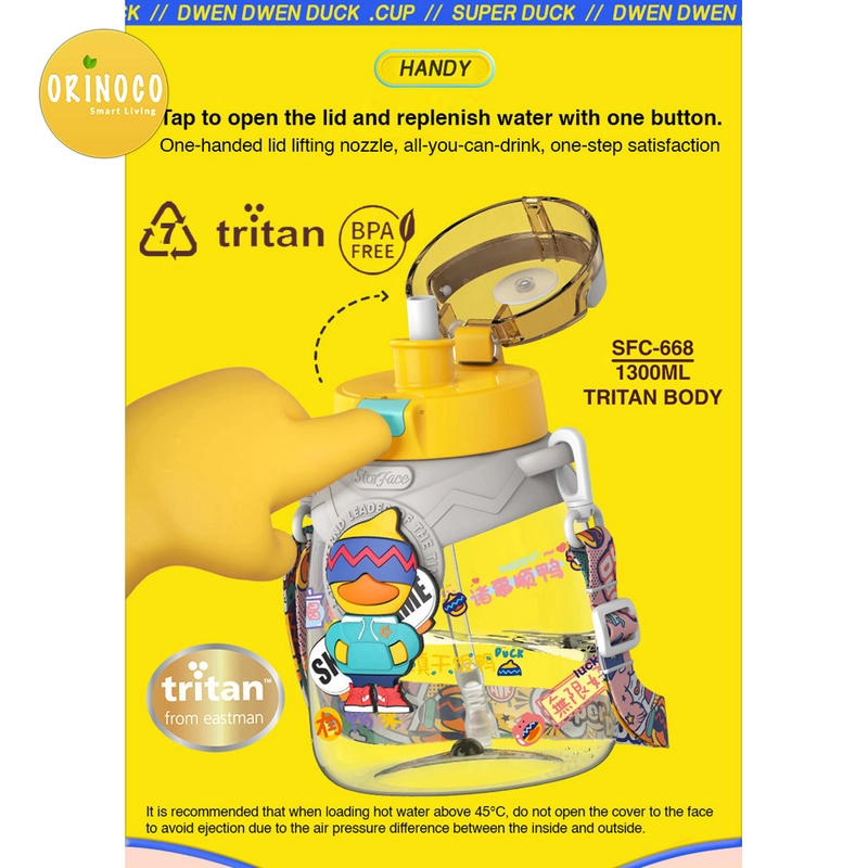 Product image X&W Botol Minum Anak Sultan Dengan Sedotan & Tali Panjang Anti Tumpah Plastik Tritan 1300 ML SFC-668 1300 Yellow
