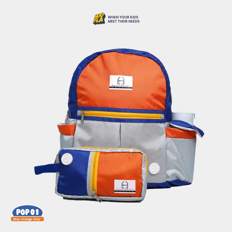 Product image Hoofla - POP Summer Backpack Tas Sekolah 2 IN 1 all size Blue-Orange-Grey