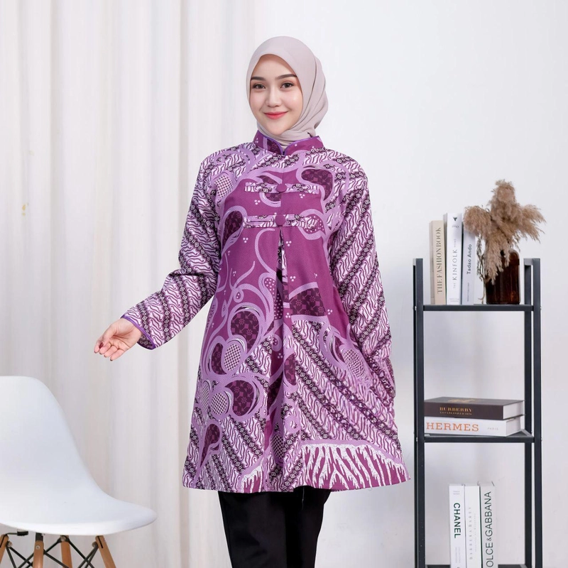 Product image Kois Batik - Atasan Baju Batik Wanita Tunik Floy Modern Motif asyifa Xxl Ungu