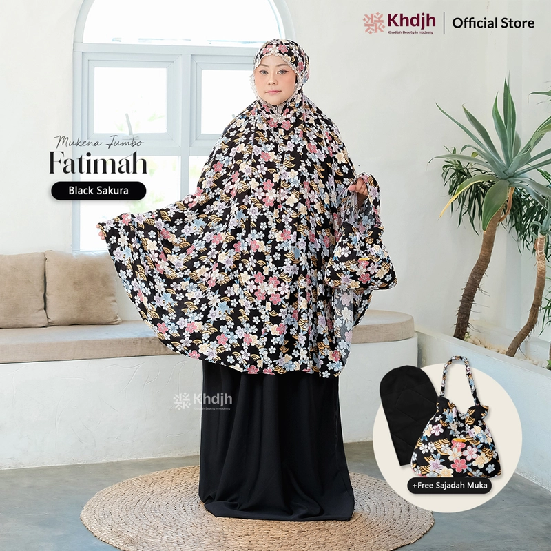 Product image KhadijahLabel - Mukena Dewasa Rayon Jumbo Fatimah Mukena Set Sajadah Terbaru Jumbo Black Sakura