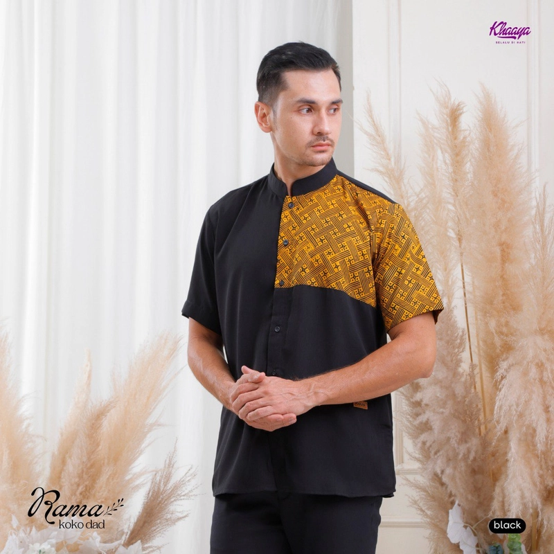 Product image Khaaya Collection - Koko Dewasa Motif Batik Lengan Panjang dan Lengan Pendek Koko Rama Simple M Pendek Hitam