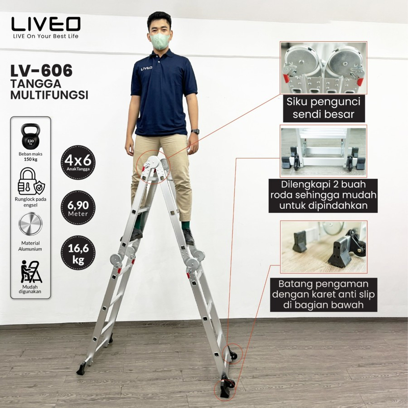 Product image Liveo - Tangga Lipat Alumunium Multipurpose Liveo LV-606 / Tangga Serba Guna 29000 SILVER