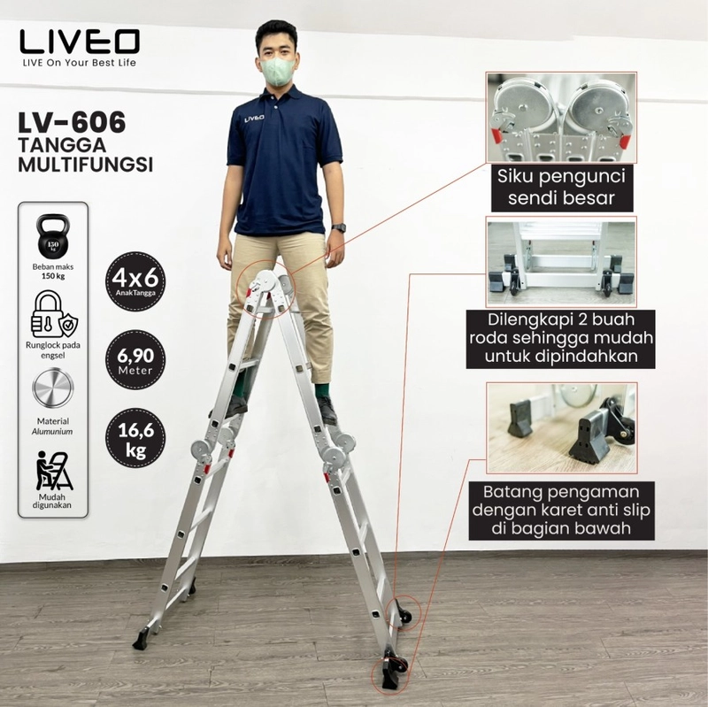 Product image Liveo - Tangga Lipat Alumunium Multipurpose Liveo LV-606 / Tangga Serba Guna 29000 SILVER