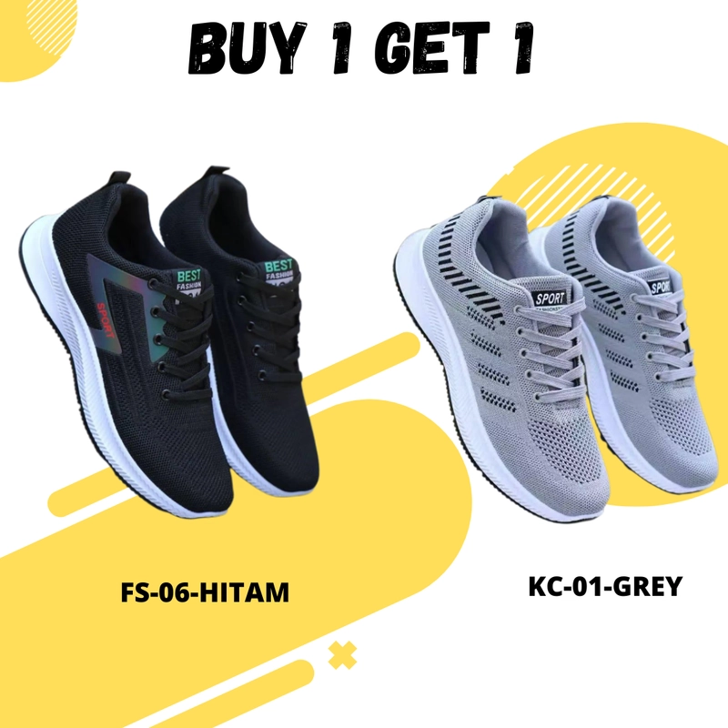 Product image Koekita - Paket Bundling Buy 1 Get 1 Sepatu Pria Sneakers Casual Jhon KC01 & Sport Fs-06 39 Hitam & Grey