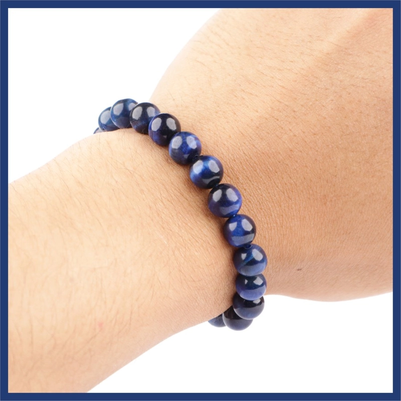 Product image CENTRAL GROSIR GEMSTONE - Gelang Pria Wanita Natural Blue Tiger Eye 8mm 16 Biru