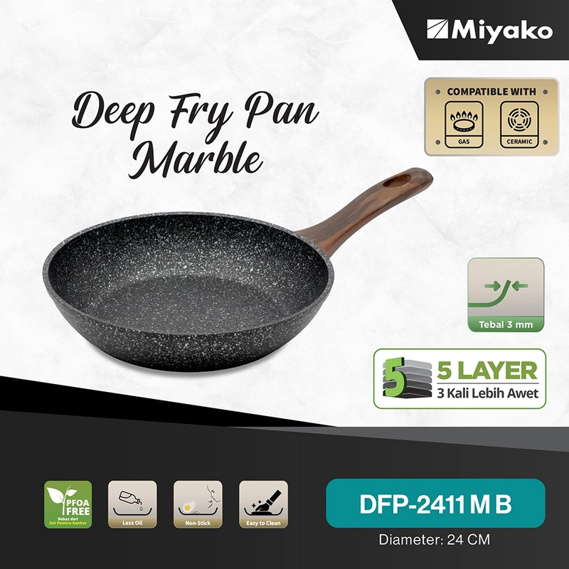 Product image Miyako - Wajan Deep Fry Pan Marble Miyako Non Induksi DFP2411MB - Panci Penggorengan - 24 cm DFP2411MB Hitam
