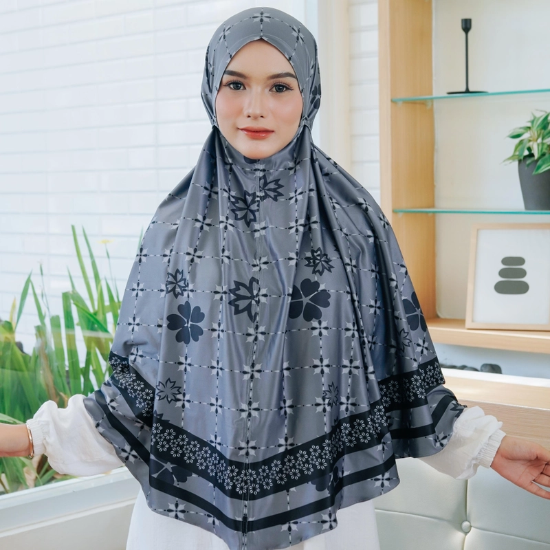 Product image Sakura Baru X Willofi - Hijab Instan Bergo Tali Non Pad Jumbo Motif Alamanda Khimar Simple Muslim D Jumbo Dark Grey