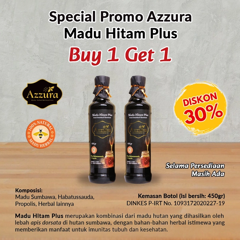 Product image Madu Azzura - Hitam Plus 450gr (Buy 1 Get 1) 450gr / Pcs Madu Hitam