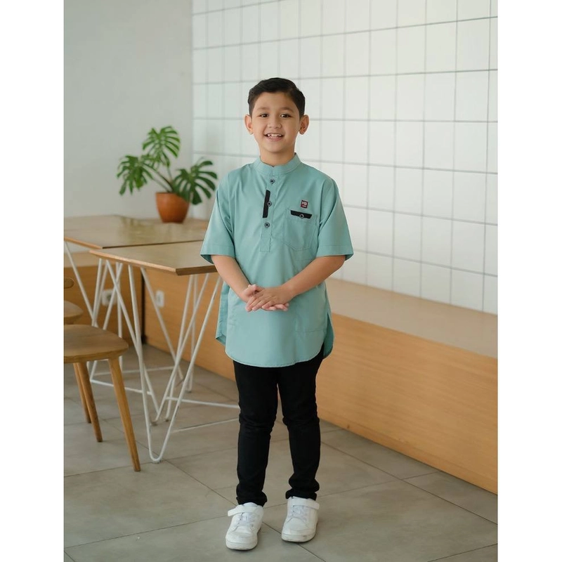 Product image Juragan Kurta - Baju koko couplen ayah dan anak lengan pendek simpel elegan dipandang motif alfian M Anak sage