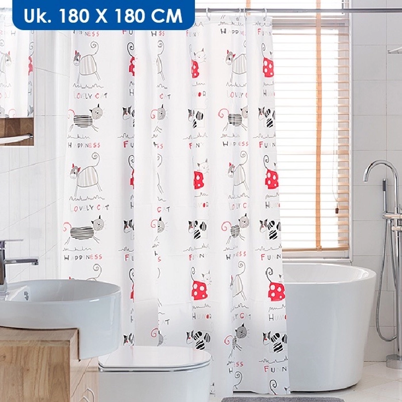 Product image Blooming_Deal - Shower Curtain Tirai Kamar Mandi PEVA Anti Air Dilengkapi Ring Pengait 180 x 180 cm SHOWER CAT