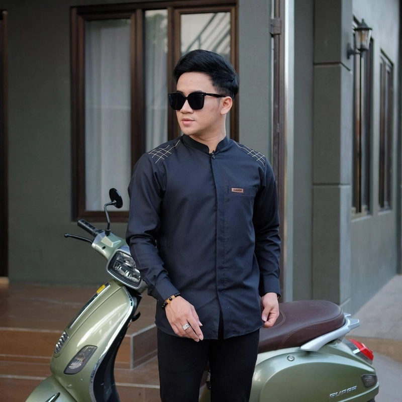 Product image Batik Alfin - Baju koko pria Dewasa motif RUBBY modern terbaru bagus banget nyaman di pakai M Koko Rubby hitam