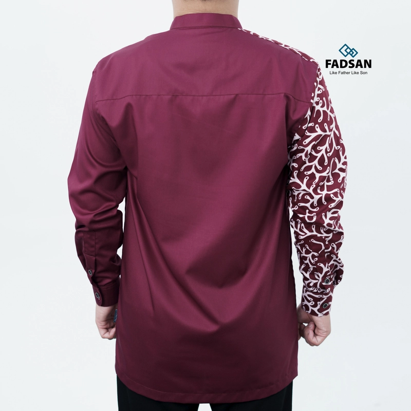 Product image FADSAN - Baju Koko Motif Batik Ayah & Anak Lengan Panjang Warna Maroon - Anantara Series SIZE ANAK XS ANANTARA MAROON