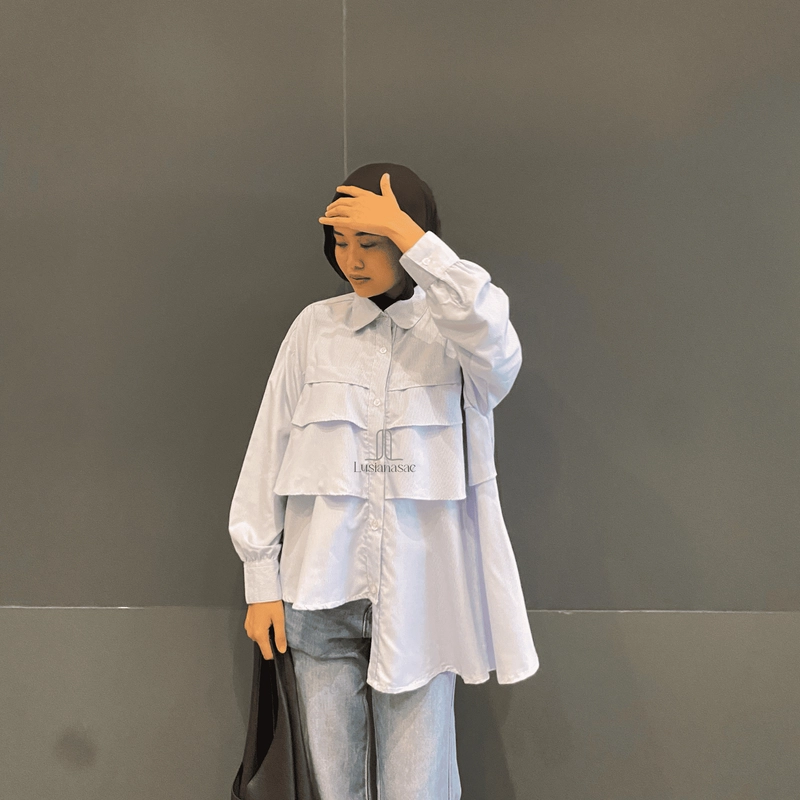 Product image Lusianasae - Serene Blouse Tunik Ruffle strip Hijab Oversize Trendy allsize ALLSIZE BABY BLUE