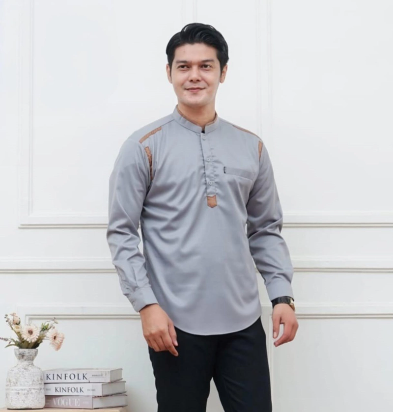 Product image Kois Batik - Baju koko pria dewasa simpel keren terbaru modern motif zavin M Zavin abu