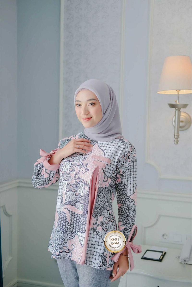 Product image Kois Batik - Baju Atasan Batik wanita Muslim Blouse baju kerja dinas M Dusty