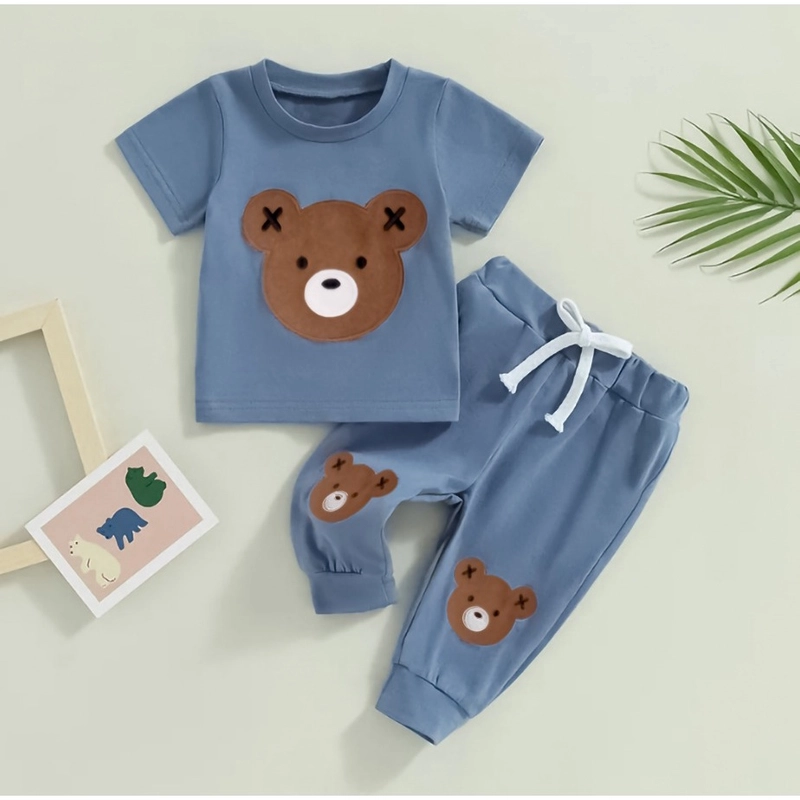 Product image Badia Kids Fashion - Setelan Anak Hila Bear Bordir Unisex Kaos dan Celana Panjang Anak Unisex No4 (2-3 Tahun) Biru