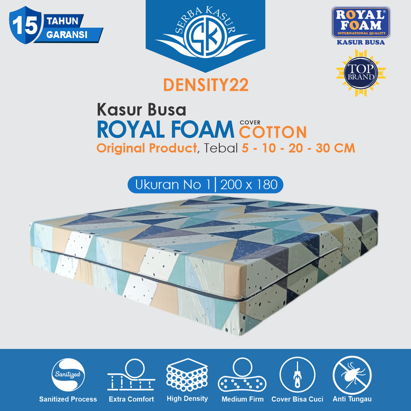 Product image SERBA KASUR - Kasur Busa ROYAL FOAM Cover Katun Density 22 Garansi 15 Tahun 200x80x5 Random