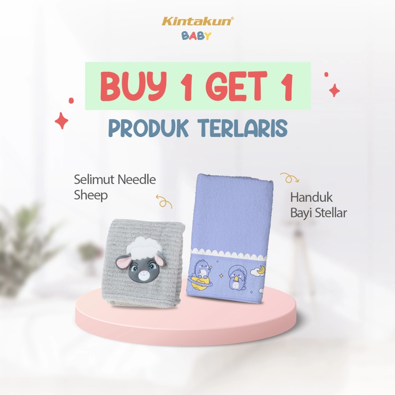 Product image Kintakun Baby - [BUY 1 GET 1] Kombo Hemat Needle Blanket Selimut Bayi+Cotton Bath Towel Handuk Bayi B1G1 Selimut+Handuk Sheep + Stellar