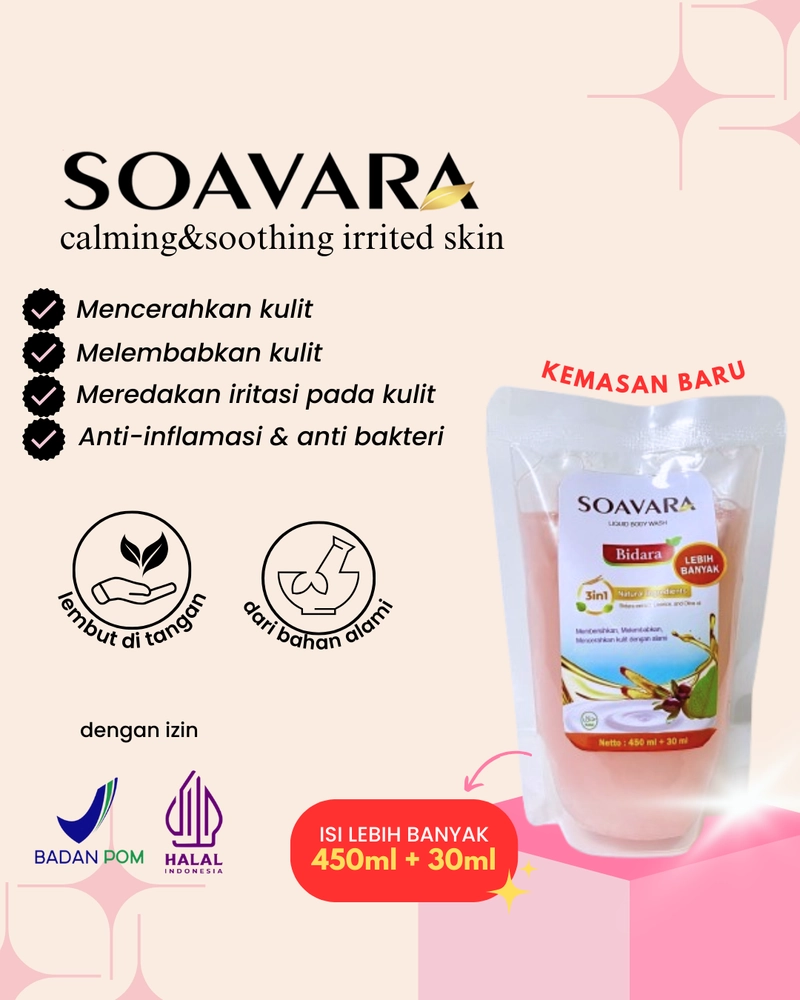 Product image Healthycare - SOAVARA Sabun Mandi Bidara 480 ML - Body Wash Liquid Cair Kulit Sensitif Kemasan Pouch Refill 480 ml Musk