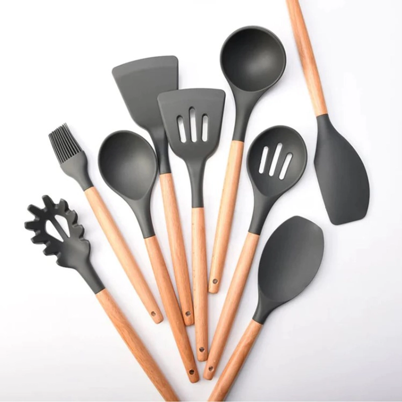 Product image RUMAH RAYA - (PO) Set Spatula Alat Masak Dapur Silicon 9 PCS 9 Pcs Black Gray