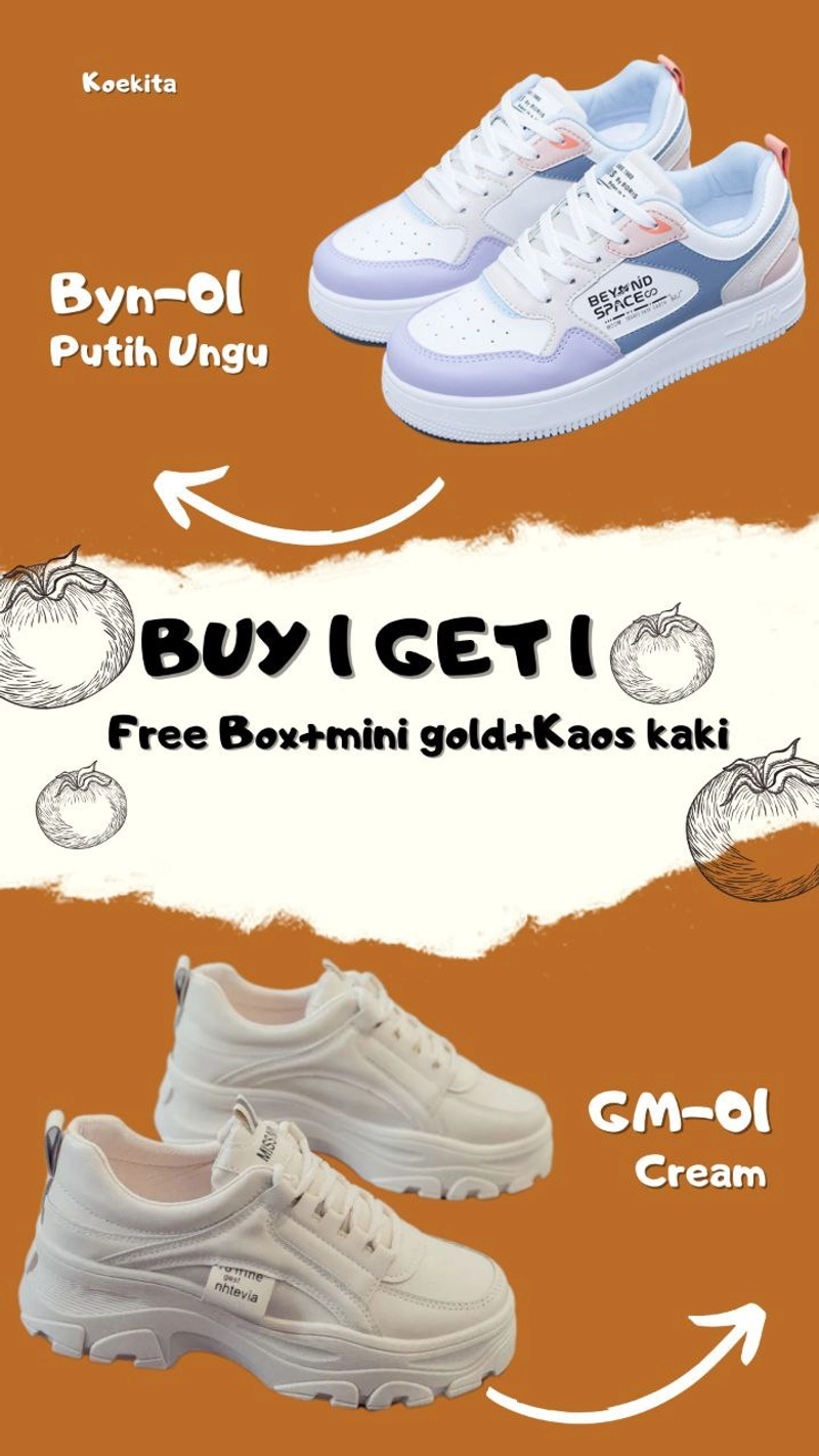 Product image Koekita - Buy 1 Get 1 Sepatu Sneakers Wanita Korea Nhtevia & Beyound Space Free Mini Gold 36 PUTIH UNGU & CREAM