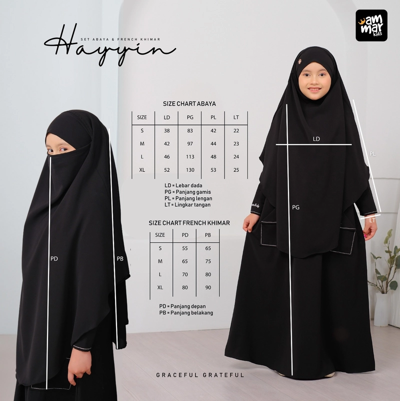 Product image Ammar Kids - Set Abaya & French Khimar HAYYIN Ammarkids L AFK01-GRATEFUL BLACK