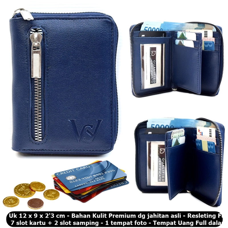 Product image Lanc Fashion - Dompet Leather Geme Stand Kartu Pria Resleting Silver WARNA NAVY